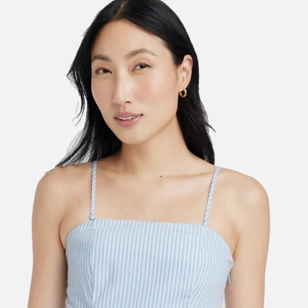 a new day Blue White Striped Sleeveless Belted Midi Dress  6 - Picture 8 of 15